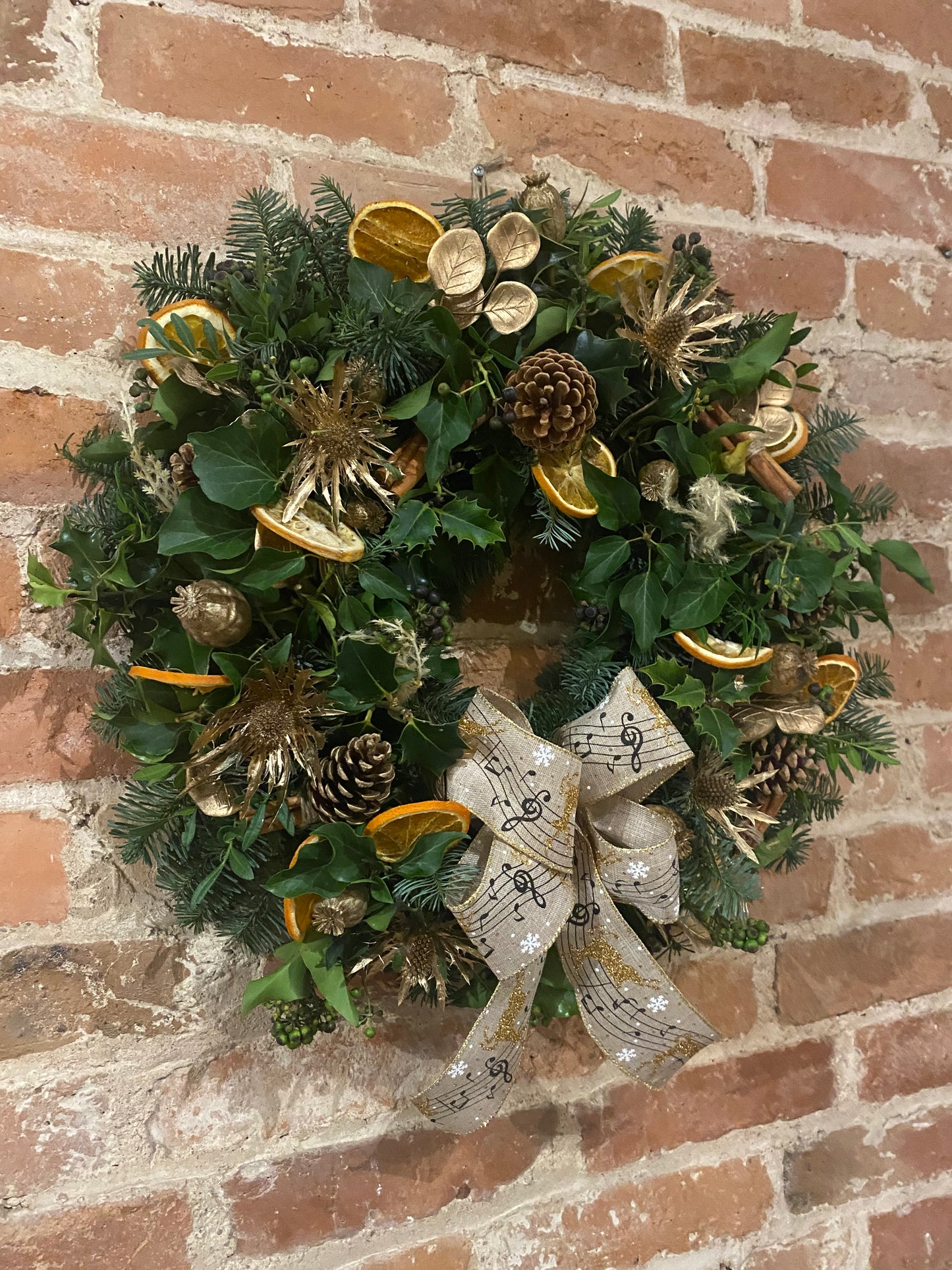 Dasher - Gold and Orange Fresh Christmas Door Wreath