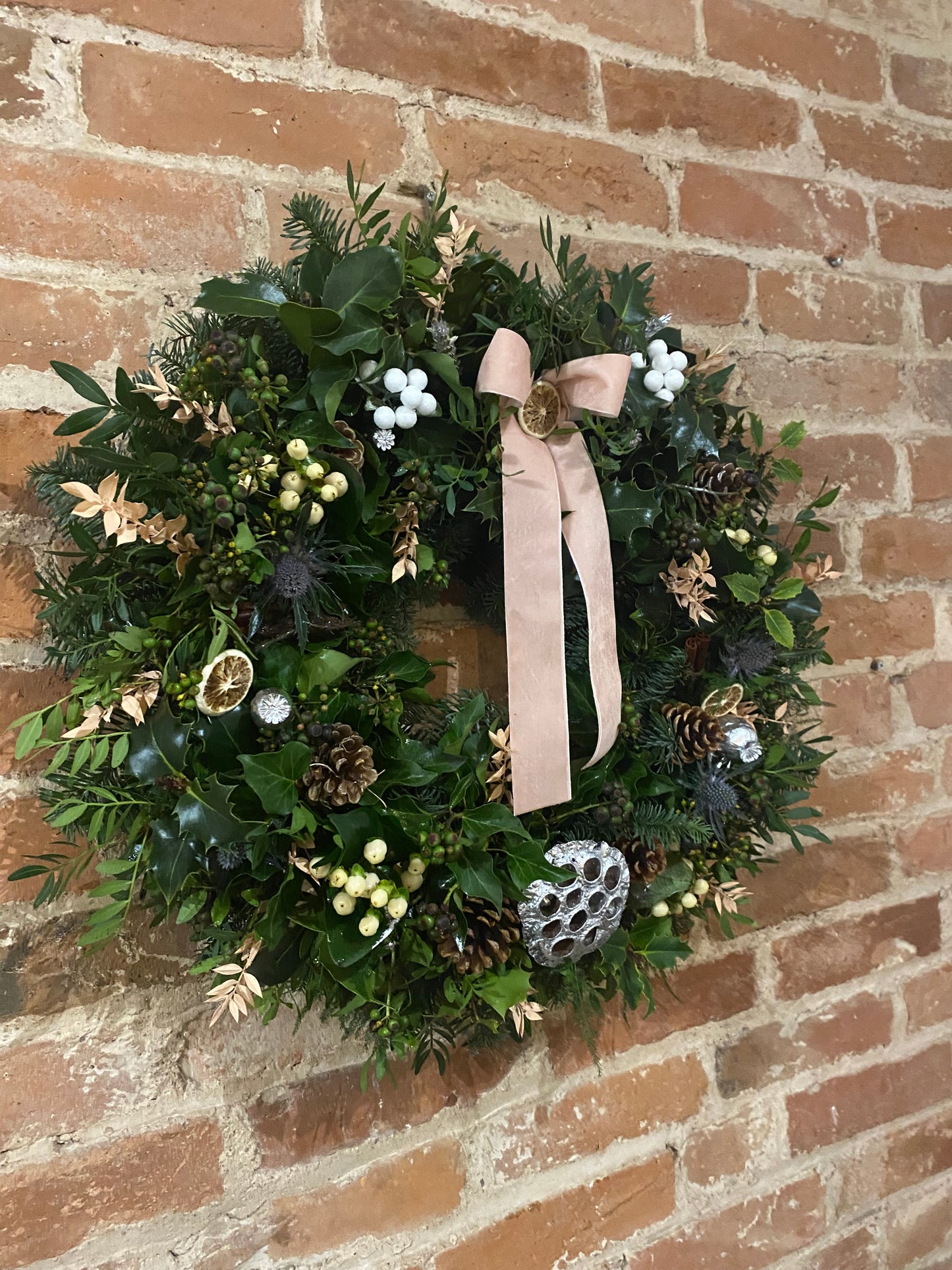 Dancer - Pink and Silver Fresh Christmas Door Wreath