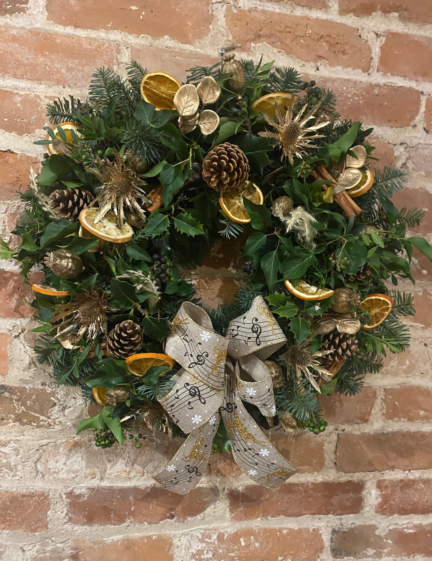 Dasher - Gold and Orange Fresh Christmas Door Wreath