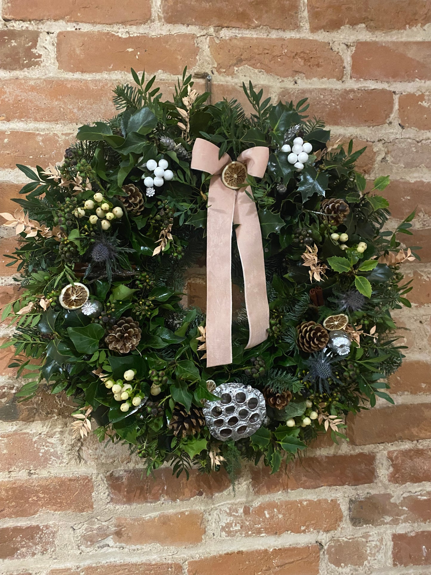 Dancer - Pink and Silver Fresh Christmas Door Wreath